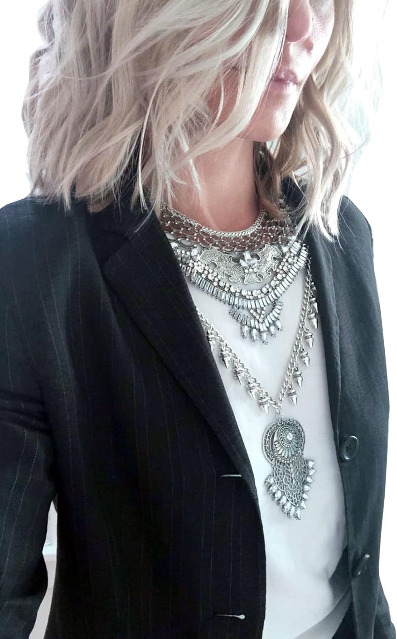 CCBFY Long Tassel Chunky Boho Coin Statement Necklace For Women Silver - Image 4